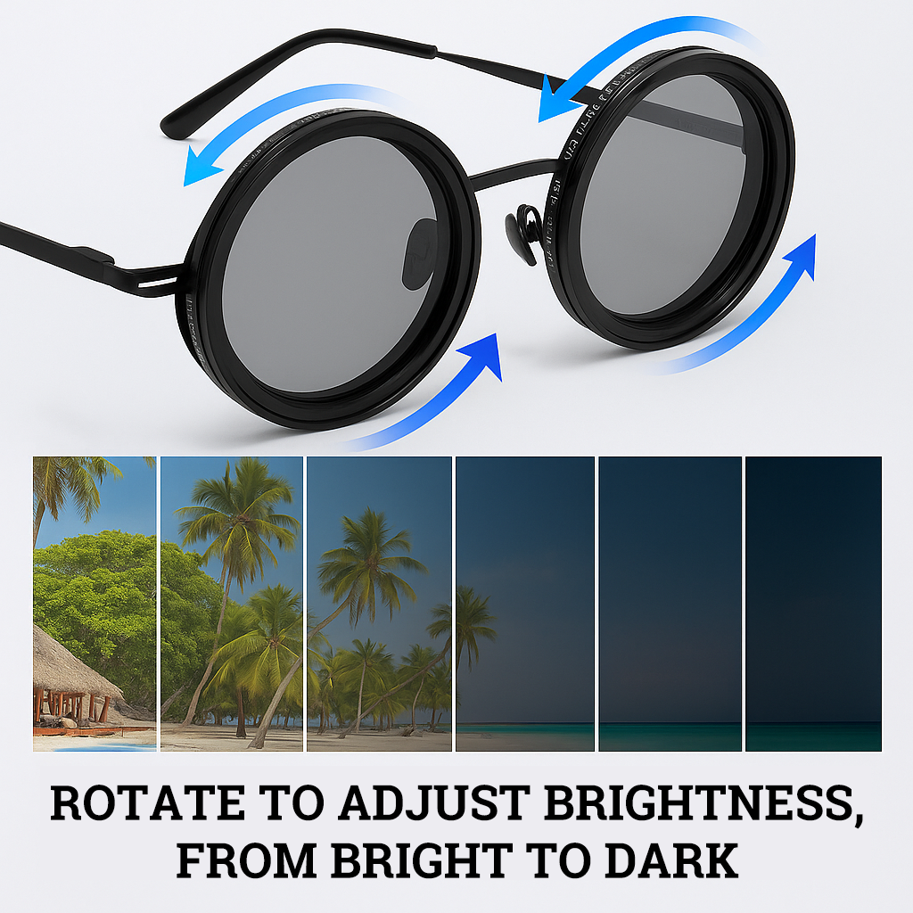 Adjustable Tint Rounded Polarized Lenses Retro Sunglasses