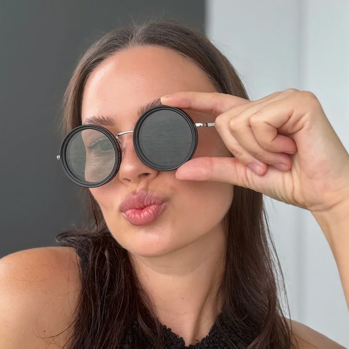 Adjustable Tint Rounded Polarized Lenses Retro Sunglasses