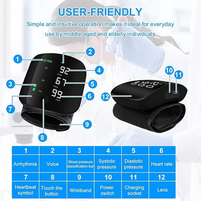 Led Display Touch Screen Voice Guidance & Reading Wrist Blood Pressure Monitor