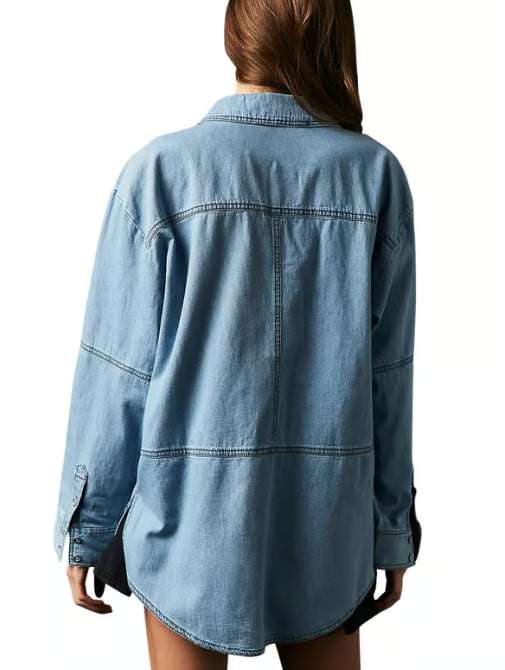 ๐ Chic & Comfy Denim Pullover โ Button V-Neck + Pockets for Everyday Style! ๐โจ