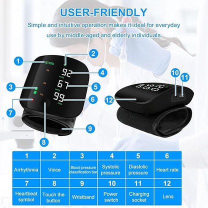 Led Display Touch Screen Voice Guidance & Reading Wrist Blood Pressure Monitor